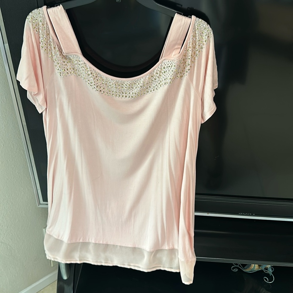 Pastel pink sequin off the shoulder top
